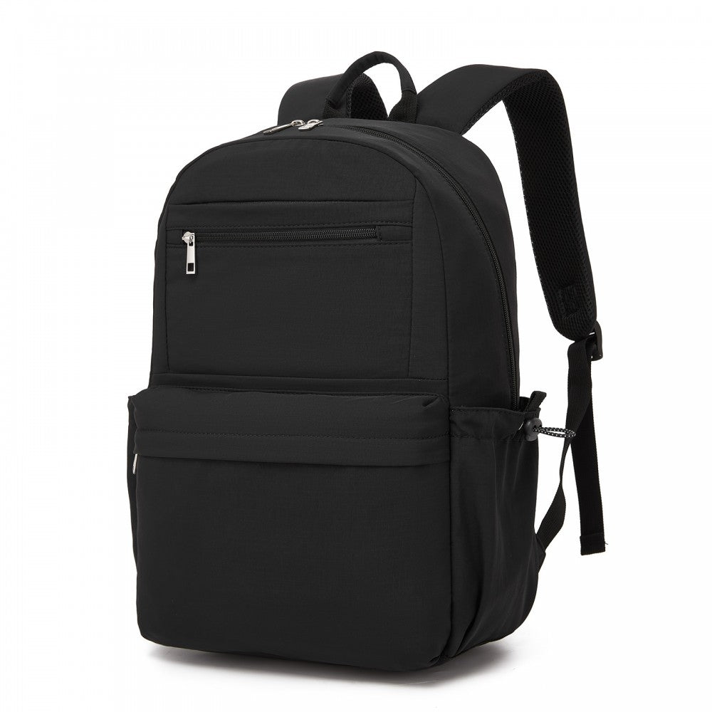Solid-Colour Casual Backpack with Multi-Pocket Storage – Black