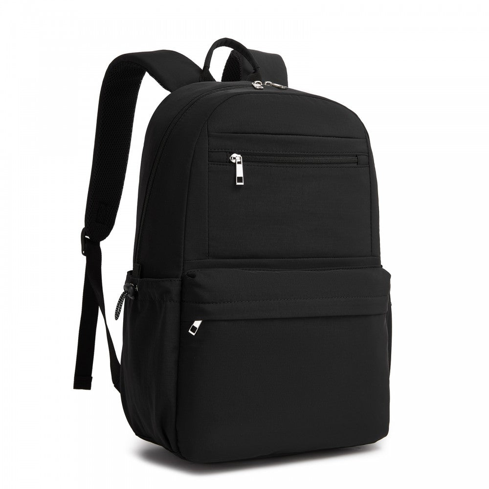 Solid-Colour Casual Backpack with Multi-Pocket Storage – Black