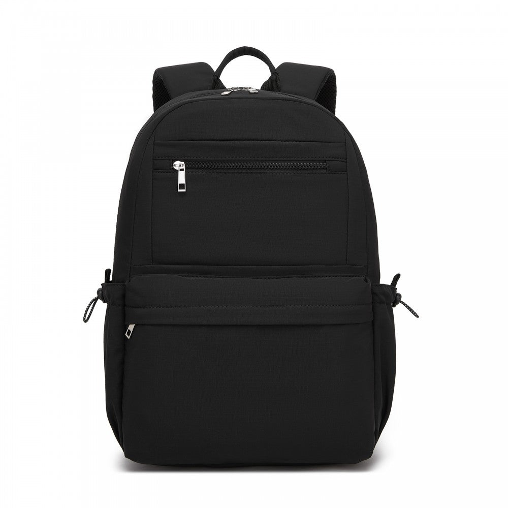 Solid-Colour Casual Backpack with Multi-Pocket Storage – Black