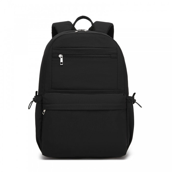 Solid-Colour Casual Backpack with Multi-Pocket Storage – Black