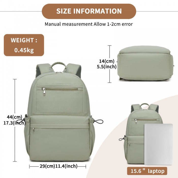 Solid-Colour Casual Backpack with Multi-Pocket Storage – Green