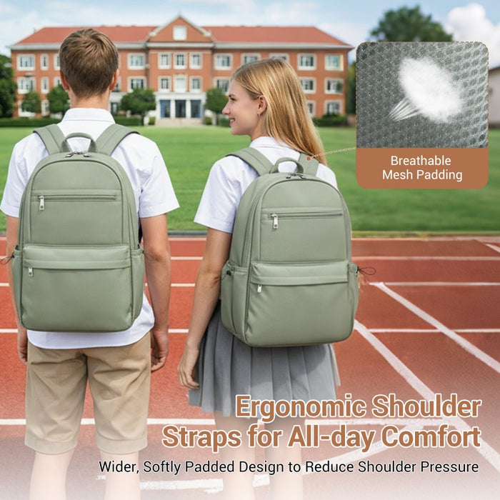 Solid-Colour Casual Backpack with Multi-Pocket Storage – Green