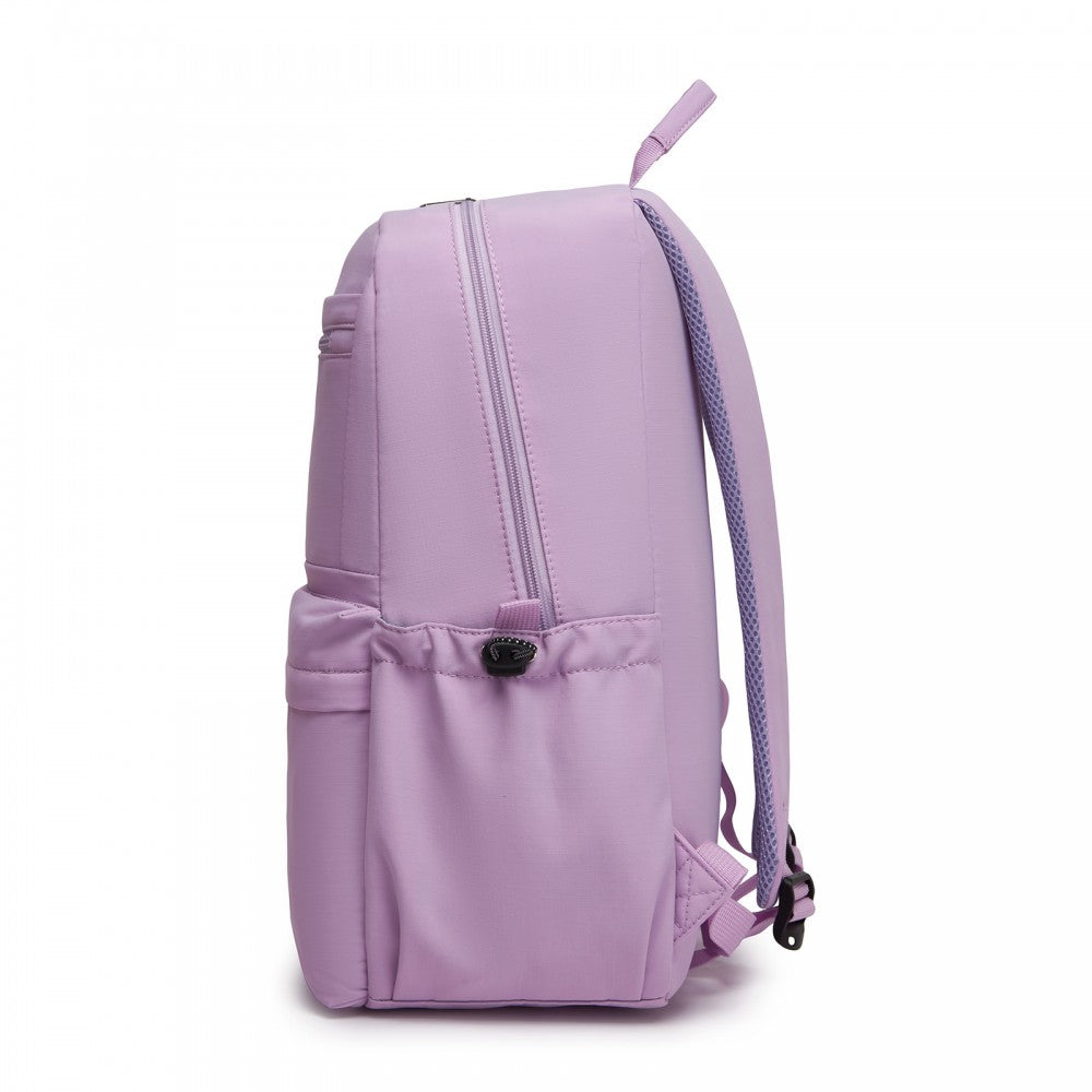 Solid-Colour Casual Backpack with Multi-Pocket Storage – Purple