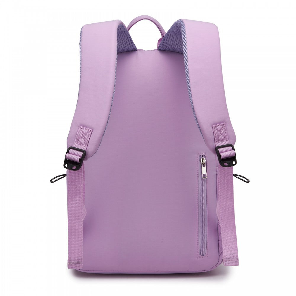 Solid-Colour Casual Backpack with Multi-Pocket Storage – Purple