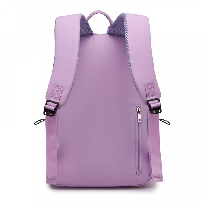 Solid-Colour Casual Backpack with Multi-Pocket Storage – Purple
