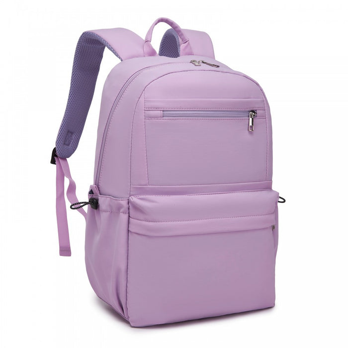 Solid-Colour Casual Backpack with Multi-Pocket Storage – Purple