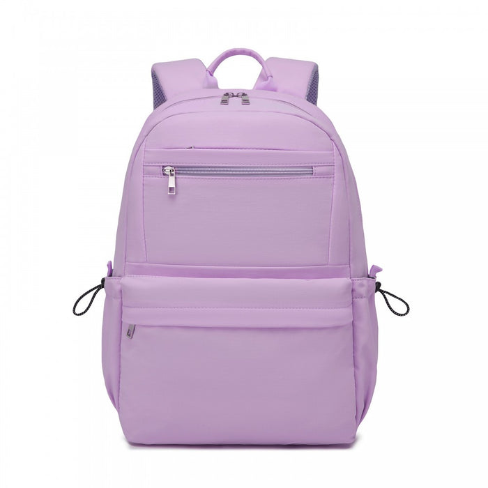 Solid-Colour Casual Backpack with Multi-Pocket Storage – Purple