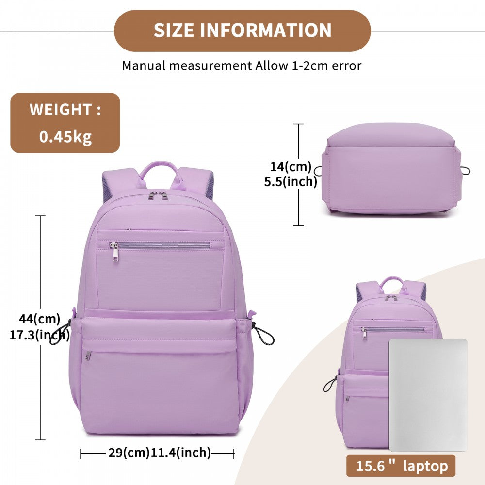 Solid-Colour Casual Backpack with Multi-Pocket Storage – Purple