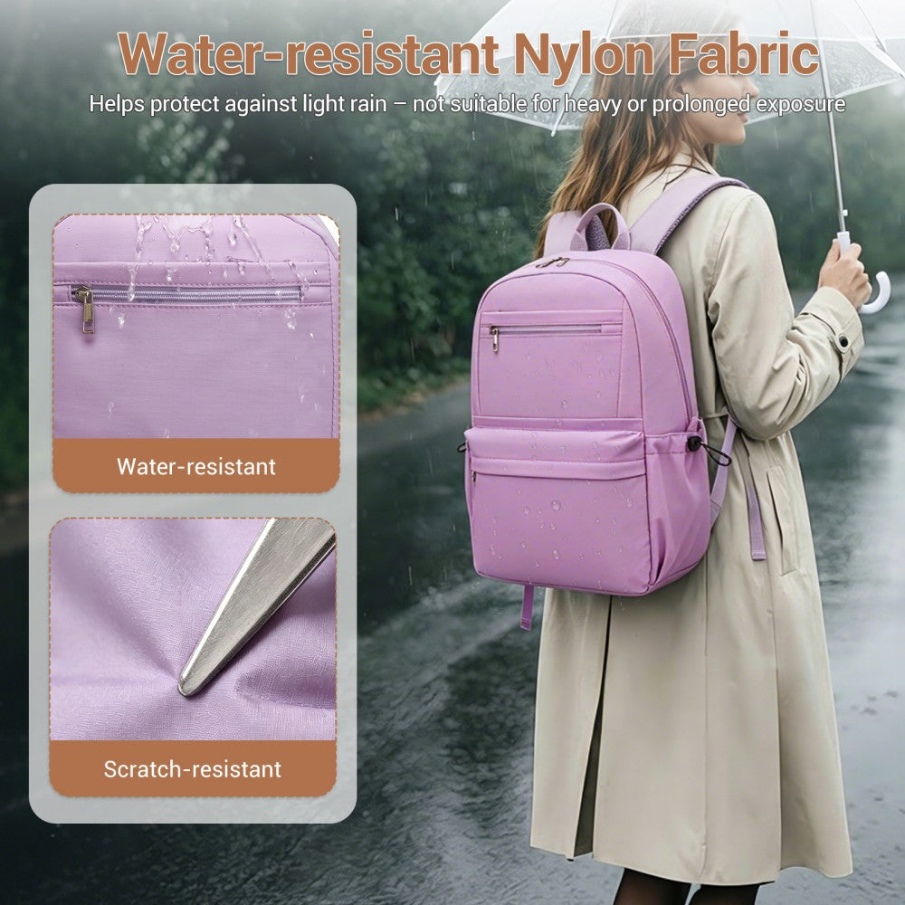 Solid-Colour Casual Backpack with Multi-Pocket Storage – Purple