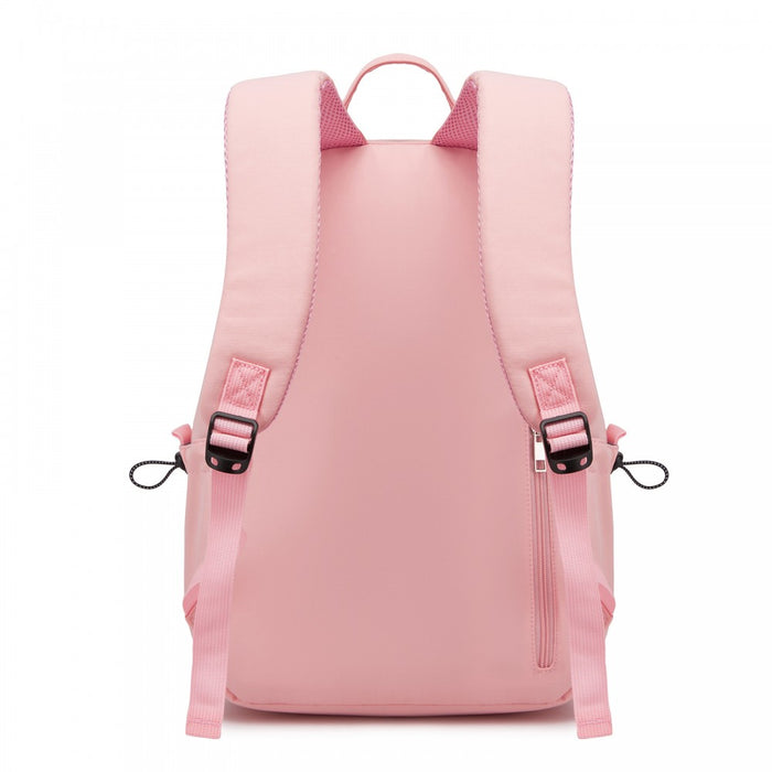Solid-Colour Casual Backpack with Multi-Pocket Storage – Pink