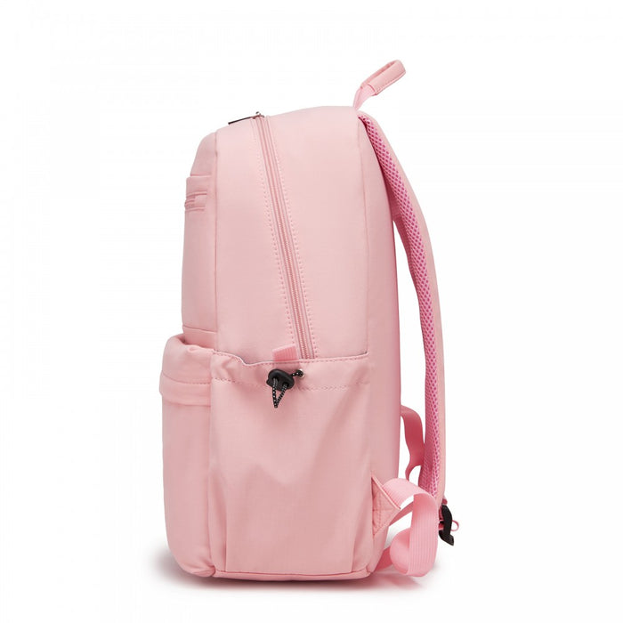 Solid-Colour Casual Backpack with Multi-Pocket Storage – Pink