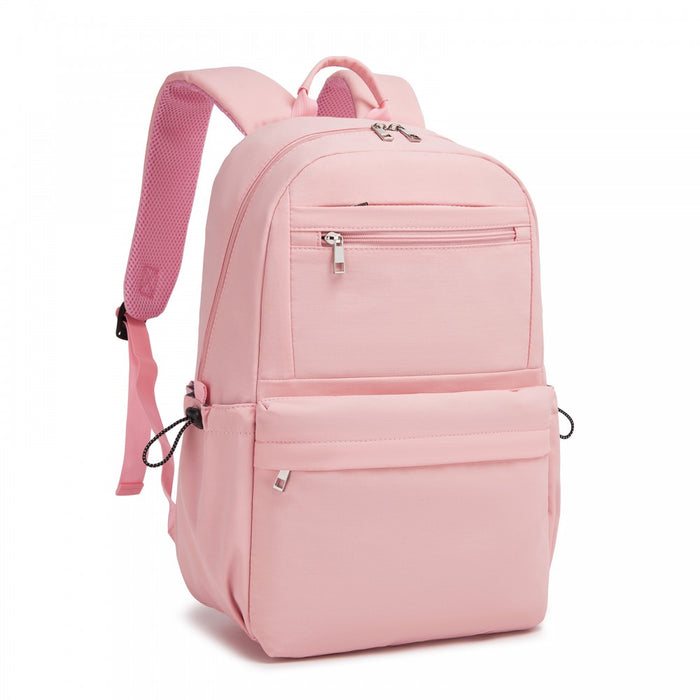 Solid-Colour Casual Backpack with Multi-Pocket Storage – Pink