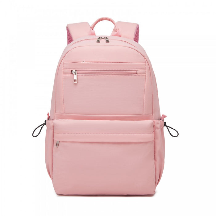 Solid-Colour Casual Backpack with Multi-Pocket Storage – Pink