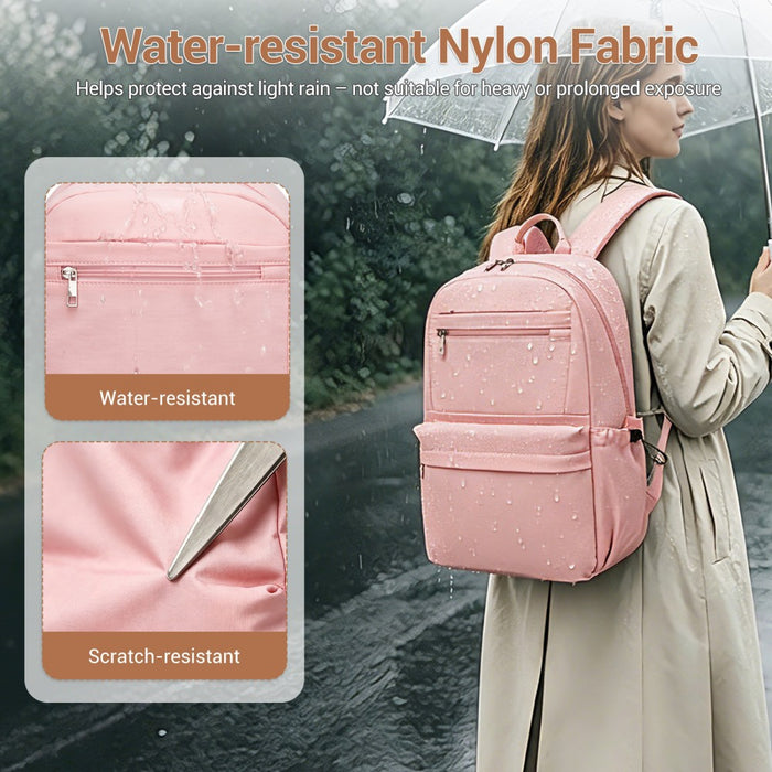 Solid-Colour Casual Backpack with Multi-Pocket Storage – Pink