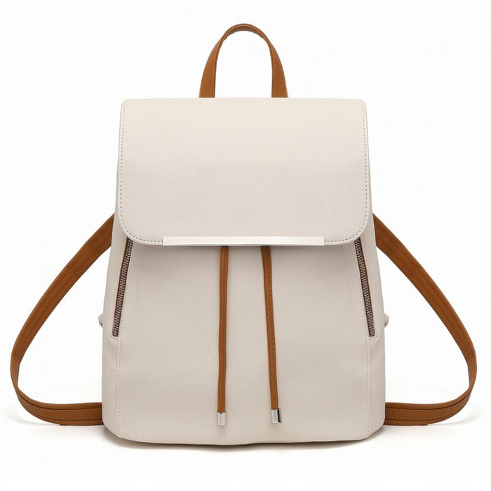 PU Leather Backpack Daypack with Magnetic Snap Closure PU Leather Travel Bag – Beige and Brown