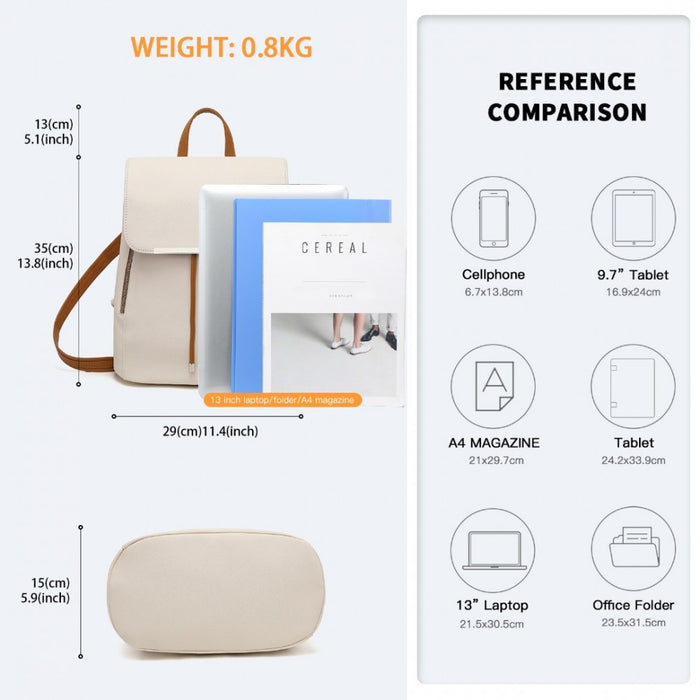PU Leather Backpack Daypack with Magnetic Snap Closure PU Leather Travel Bag – Beige and Brown