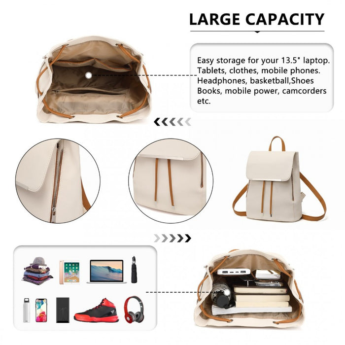 PU Leather Backpack Daypack with Magnetic Snap Closure PU Leather Travel Bag – Beige and Brown