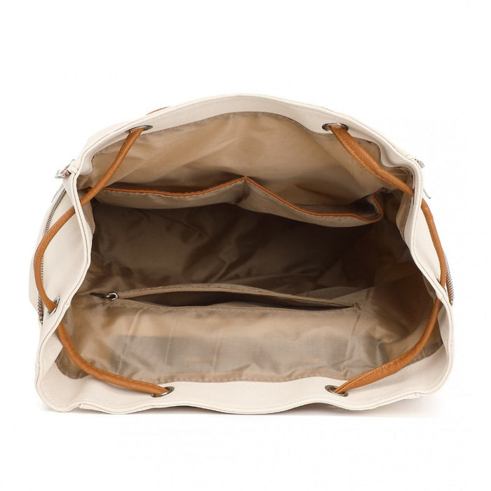 PU Leather Backpack Daypack with Magnetic Snap Closure PU Leather Travel Bag – Beige and Brown