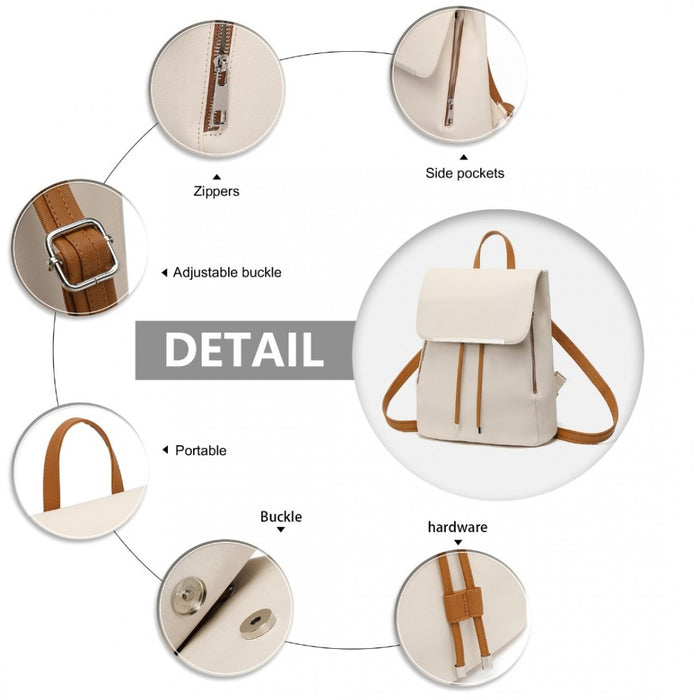 PU Leather Backpack Daypack with Magnetic Snap Closure PU Leather Travel Bag – Beige and Brown