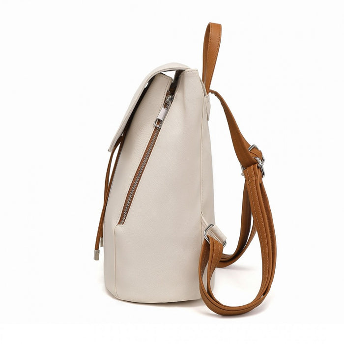 PU Leather Backpack Daypack with Magnetic Snap Closure PU Leather Travel Bag – Beige and Brown