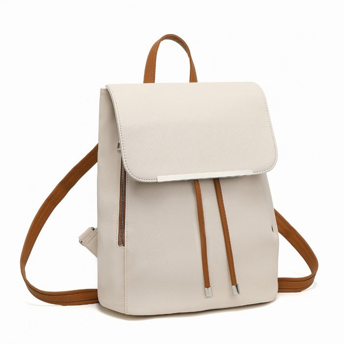 PU Leather Backpack Daypack with Magnetic Snap Closure PU Leather Travel Bag – Beige and Brown