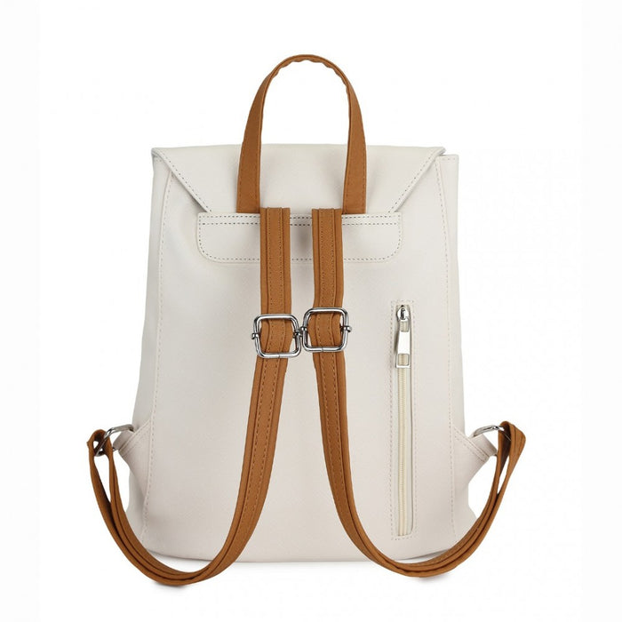 PU Leather Backpack Daypack with Magnetic Snap Closure PU Leather Travel Bag – Beige and Brown