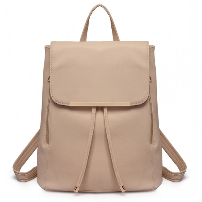 PU Leather Backpack Secure Daypack with Magnetic Snap Closure PU Leather Travel Bag – Beige
