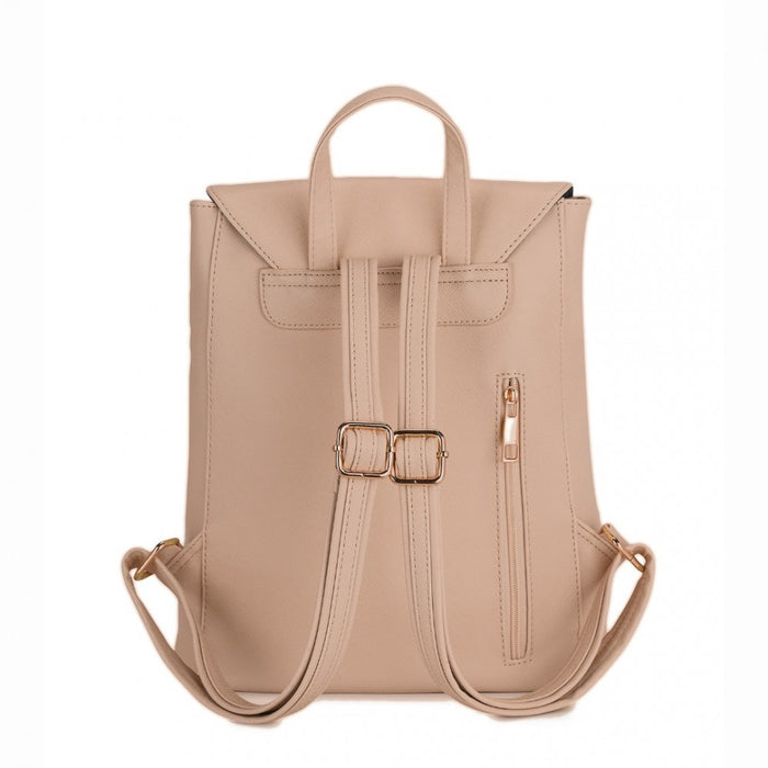 PU Leather Backpack Secure Daypack with Magnetic Snap Closure PU Leather Travel Bag – Beige
