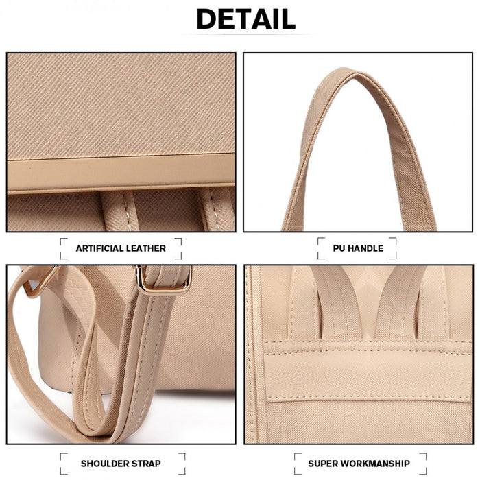 PU Leather Backpack Secure Daypack with Magnetic Snap Closure PU Leather Travel Bag – Beige