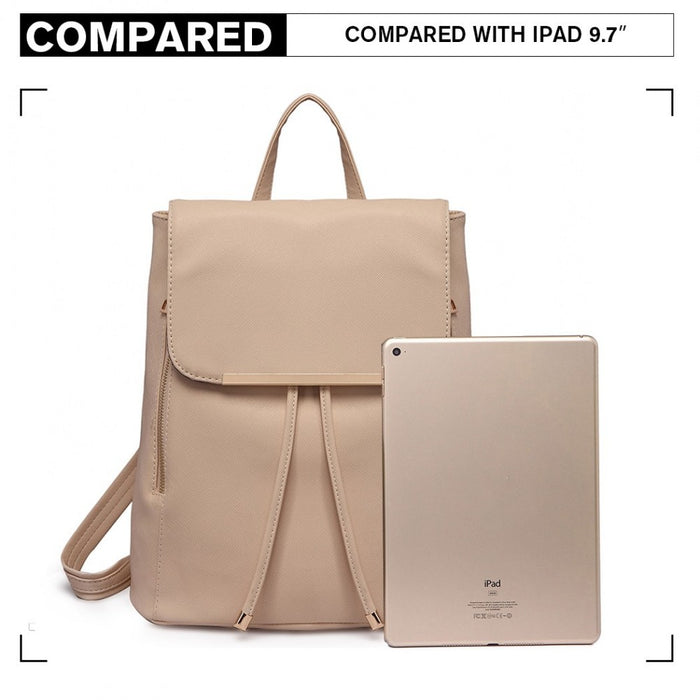 PU Leather Backpack Secure Daypack with Magnetic Snap Closure PU Leather Travel Bag – Beige