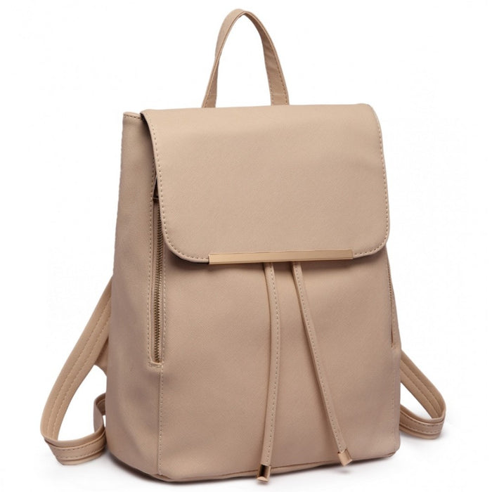 PU Leather Backpack Secure Daypack with Magnetic Snap Closure PU Leather Travel Bag – Beige