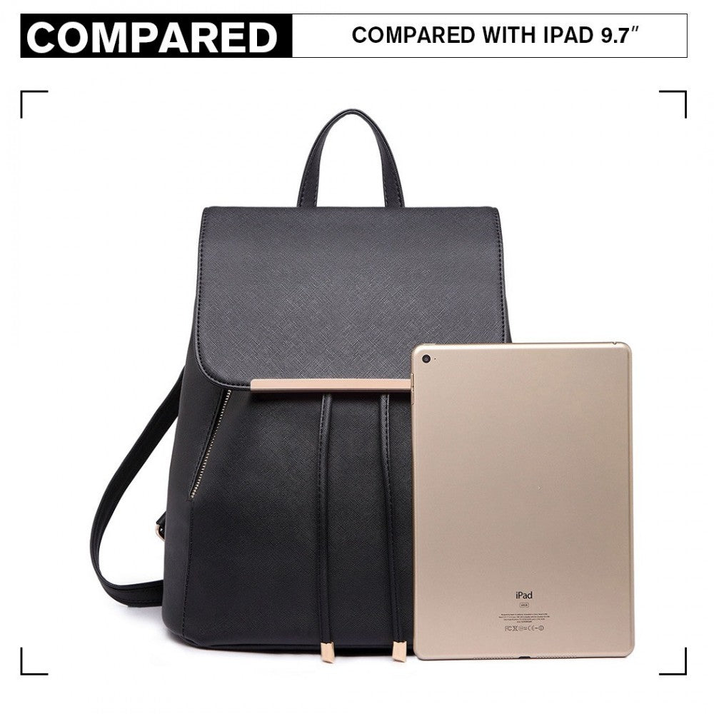 PU Leather Backpack Secure Daypack with Magnetic Snap Closure PU Leather Travel Bag – Black
