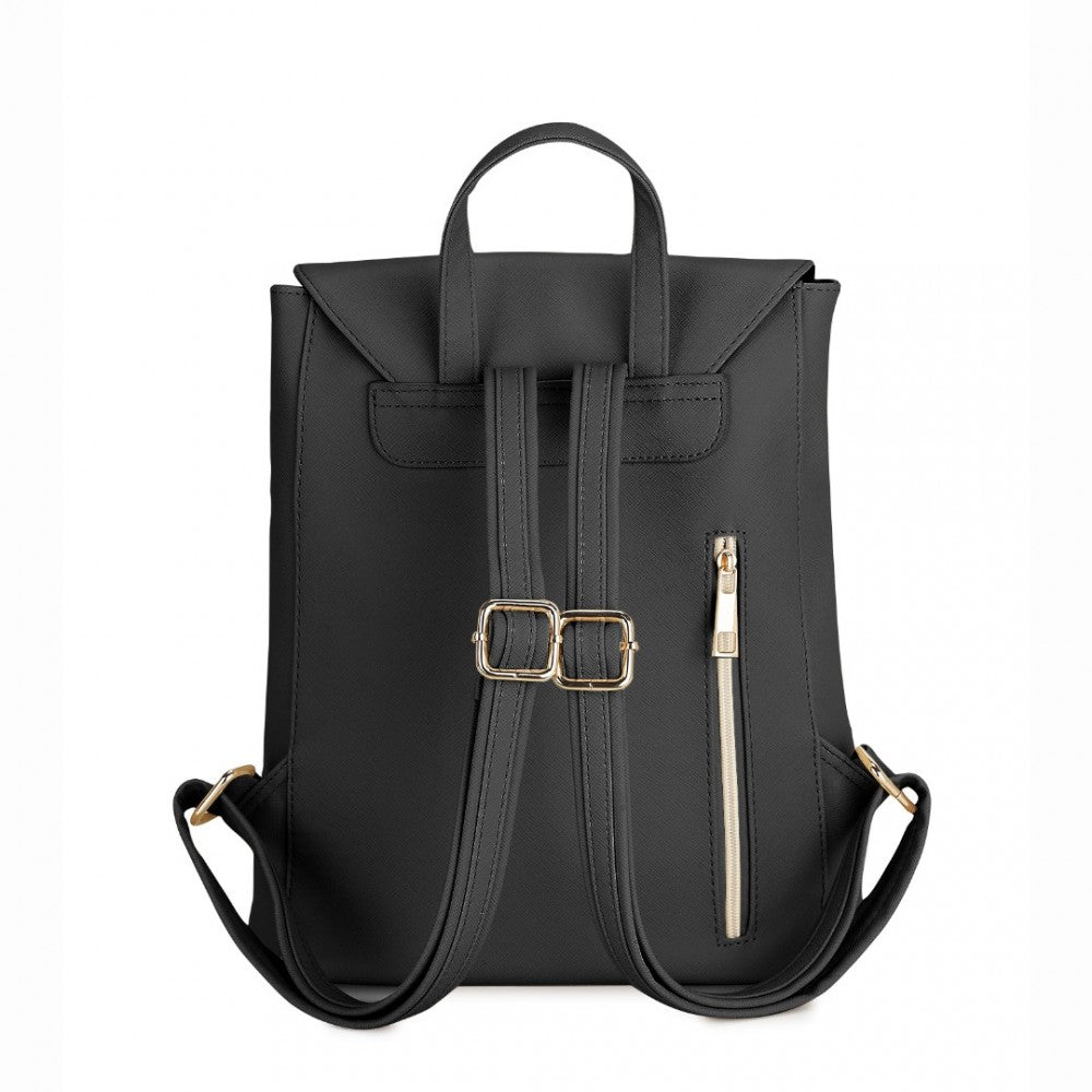PU Leather Backpack Secure Daypack with Magnetic Snap Closure PU Leather Travel Bag – Black