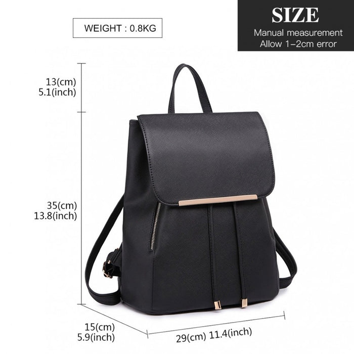 PU Leather Backpack Secure Daypack with Magnetic Snap Closure PU Leather Travel Bag – Black