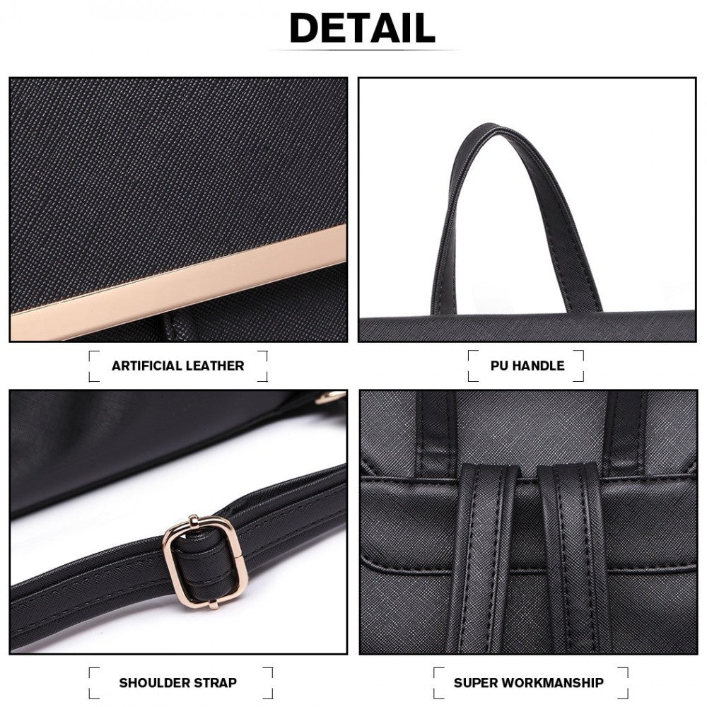 PU Leather Backpack Secure Daypack with Magnetic Snap Closure PU Leather Travel Bag – Black