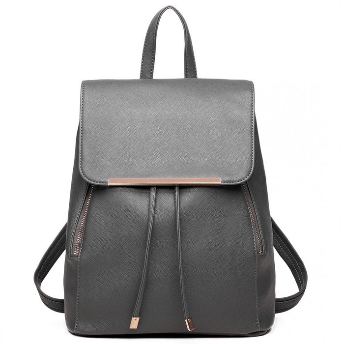 PU Leather Backpack Secure Daypack with Magnetic Snap Closure PU Leather Travel Bag – Grey