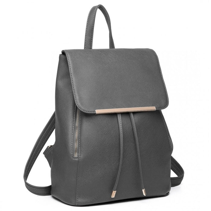 PU Leather Backpack Secure Daypack with Magnetic Snap Closure PU Leather Travel Bag – Grey