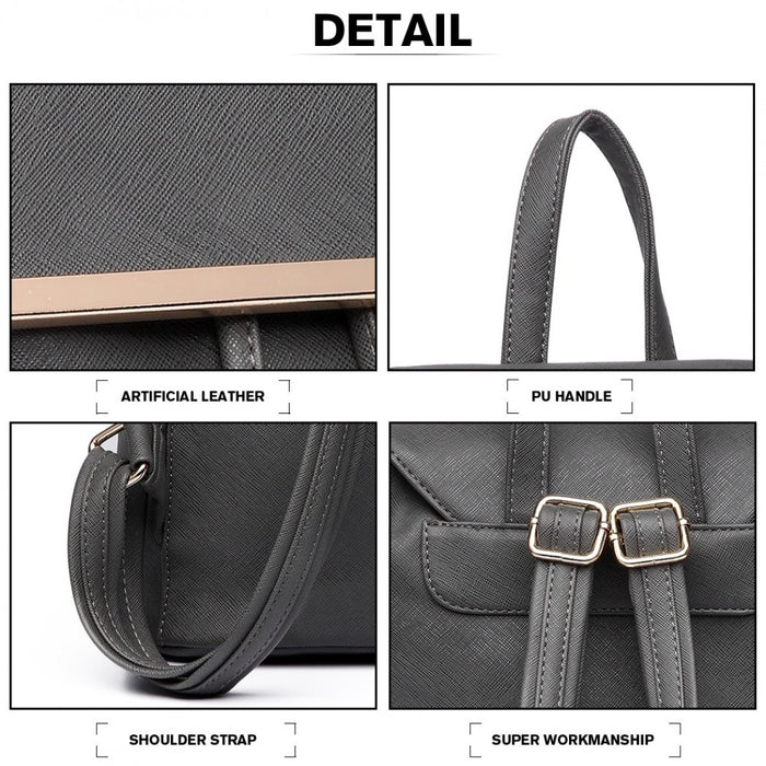 PU Leather Backpack Secure Daypack with Magnetic Snap Closure PU Leather Travel Bag – Grey