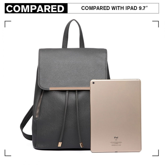 PU Leather Backpack Secure Daypack with Magnetic Snap Closure PU Leather Travel Bag – Grey