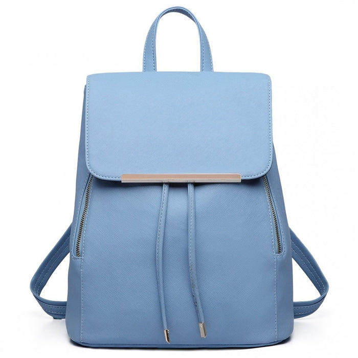 PU Leather Backpack Secure Daypack with Magnetic Snap Closure PU Leather Travel Bag – Light Blue