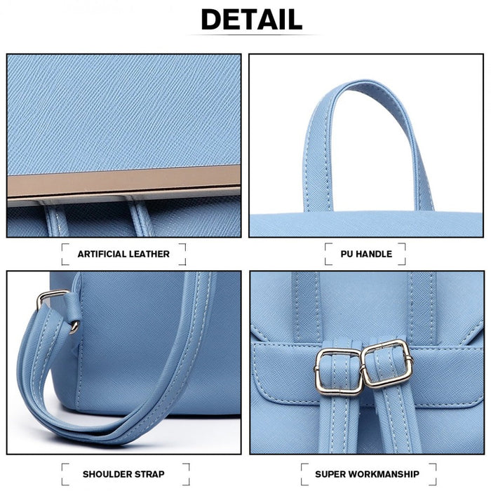 PU Leather Backpack Secure Daypack with Magnetic Snap Closure PU Leather Travel Bag – Light Blue