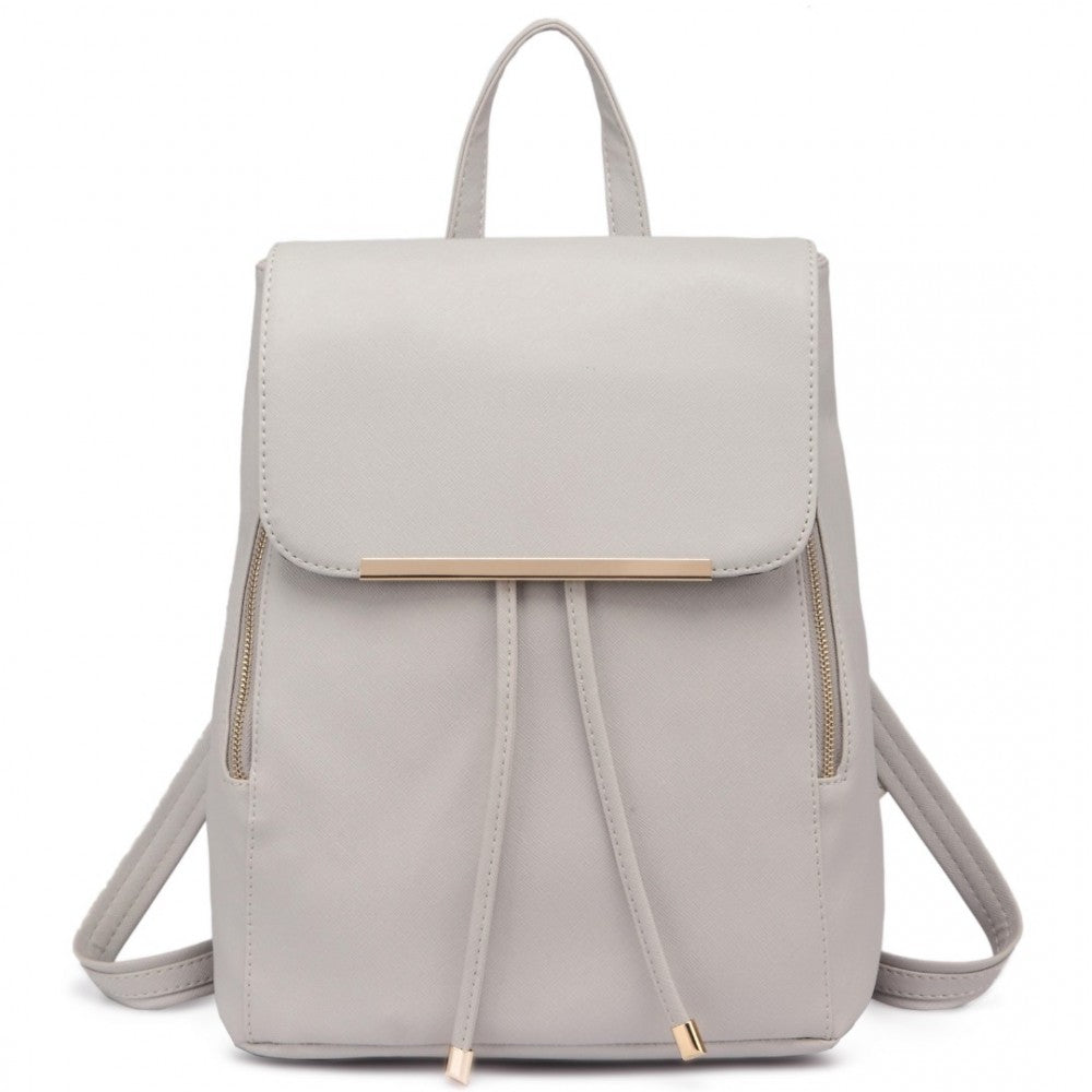 PU Leather Backpack Secure Daypack with Magnetic Snap Closure PU Leather Travel Bag – Light Grey