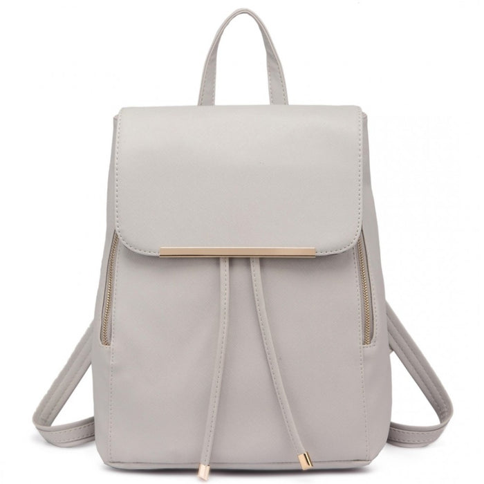 PU Leather Backpack Secure Daypack with Magnetic Snap Closure PU Leather Travel Bag – Light Grey