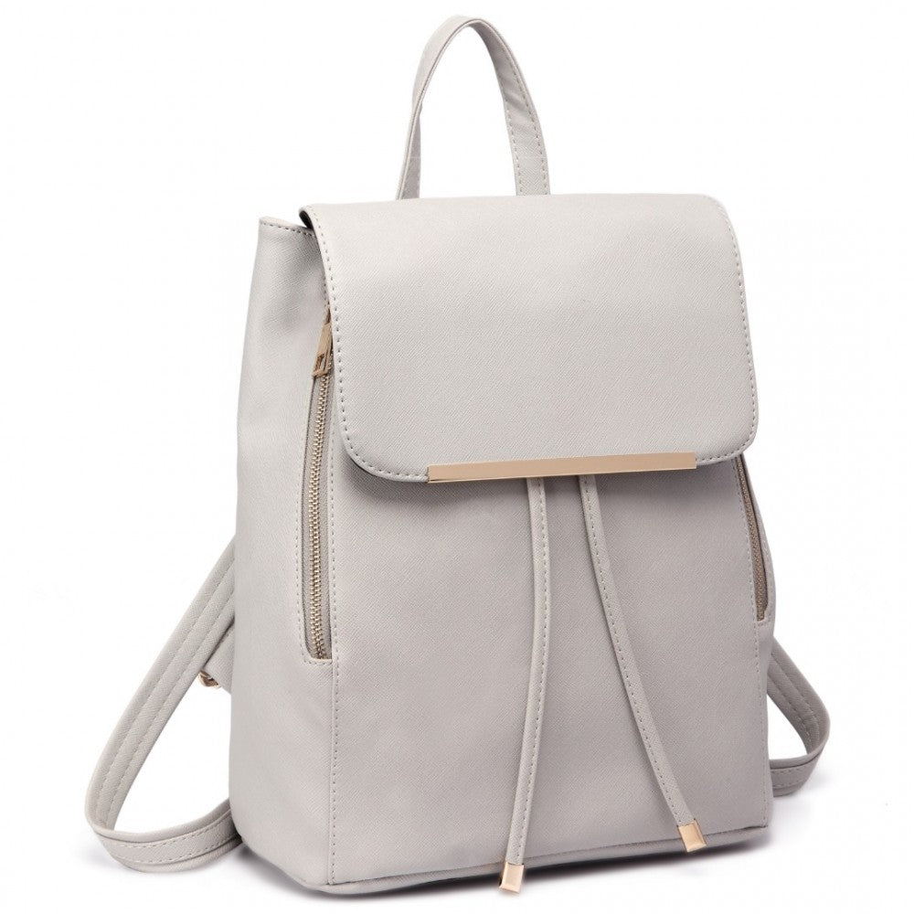PU Leather Backpack Secure Daypack with Magnetic Snap Closure PU Leather Travel Bag – Light Grey