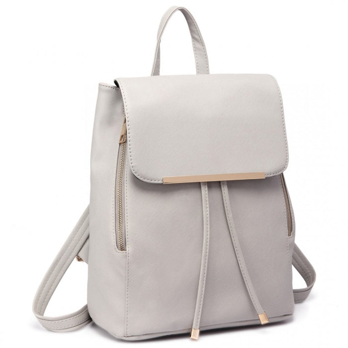 PU Leather Backpack Secure Daypack with Magnetic Snap Closure PU Leather Travel Bag – Light Grey
