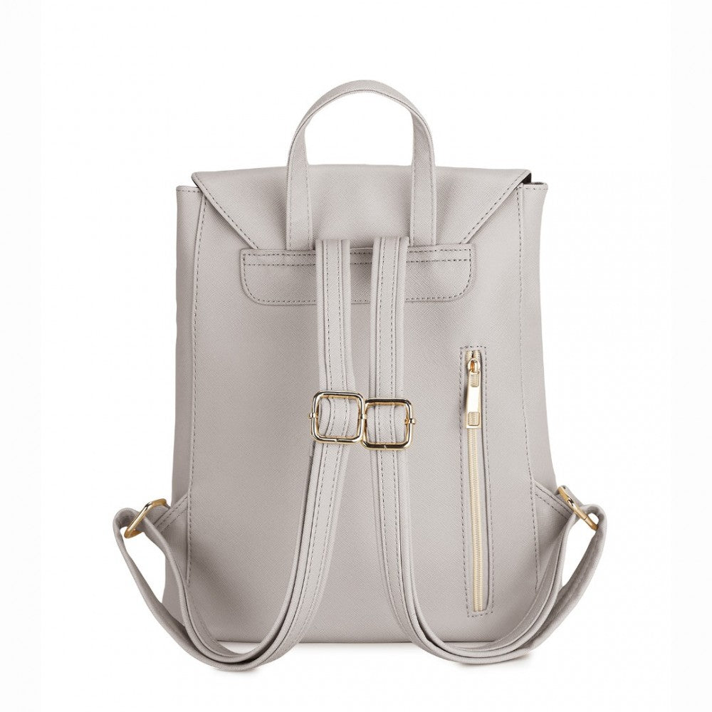 PU Leather Backpack Secure Daypack with Magnetic Snap Closure PU Leather Travel Bag – Light Grey
