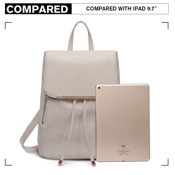PU Leather Backpack Secure Daypack with Magnetic Snap Closure PU Leather Travel Bag – Light Grey