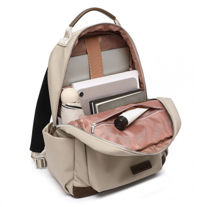 Backpack with Laptop Sleeve, Multiple Pockets and Trolley Sleeve – Beige and Brown