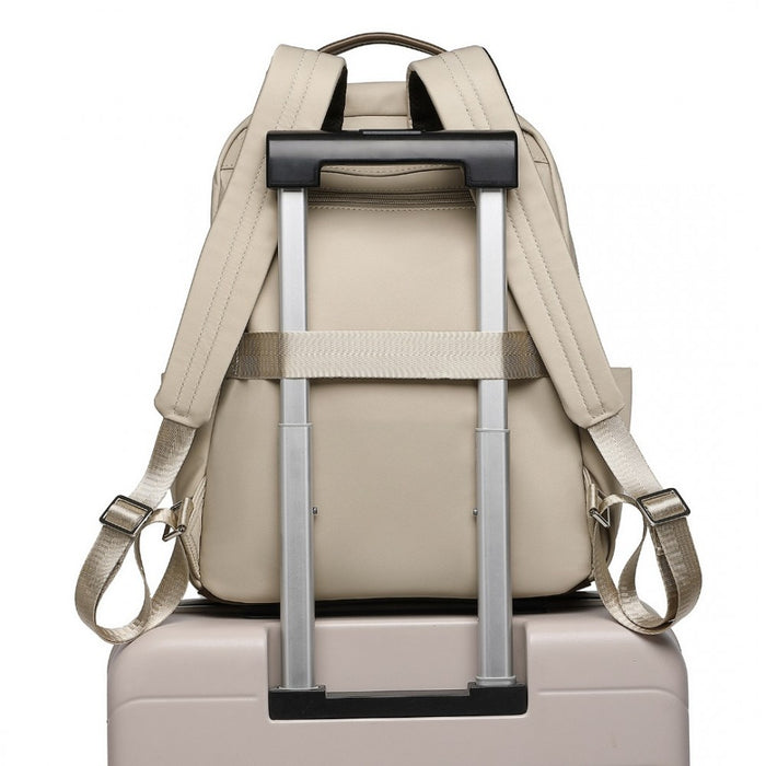 Backpack with Laptop Sleeve, Multiple Pockets and Trolley Sleeve – Beige and Brown
