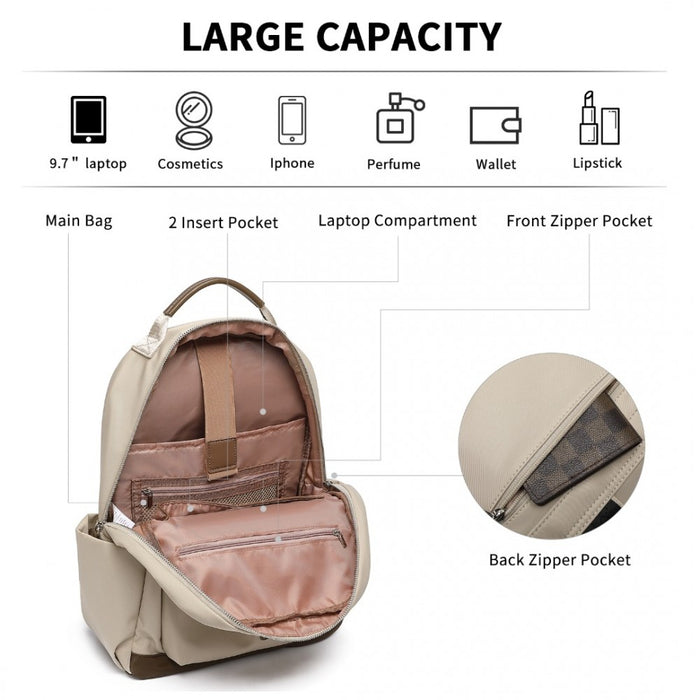 Backpack with Laptop Sleeve, Multiple Pockets and Trolley Sleeve – Beige and Brown